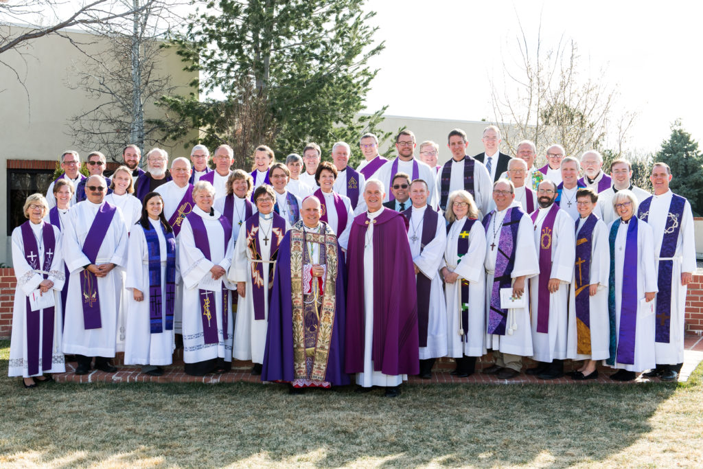 CHERRY HILLS VILLAGE, CO - MARCH 19: Clergy members pose for a photo with Denver Archbishop Samuel J. Aquila (CL) and Bishop James Gonia (CL) Lutheran Catholic Common Commemoration of the Reformation at Bethany Lutheran Church on March 19, 2017, in Cherry Hills Village, Colorado. (Photo by Daniel Petty/for Denver Catholic)